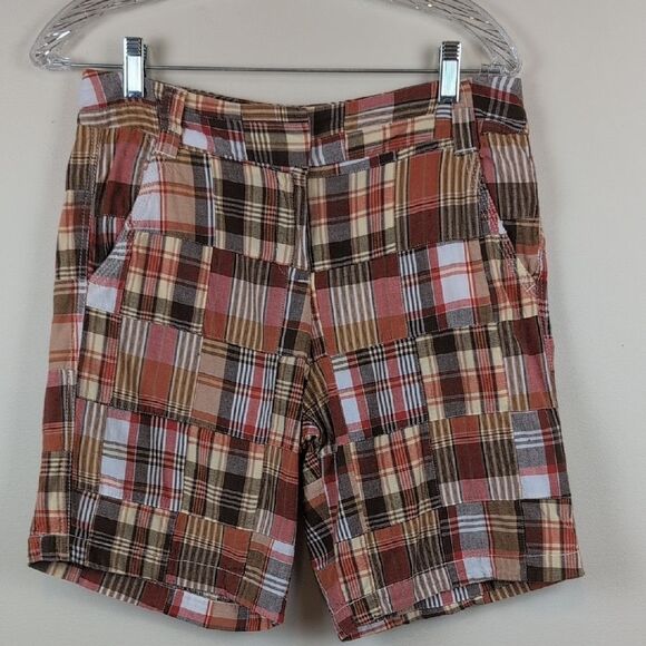 Larry Levine Cotton Brown & Rust Madras Plaid Patchwork Shorts Size 6 Preppy Y2K - Picture 10 of 10